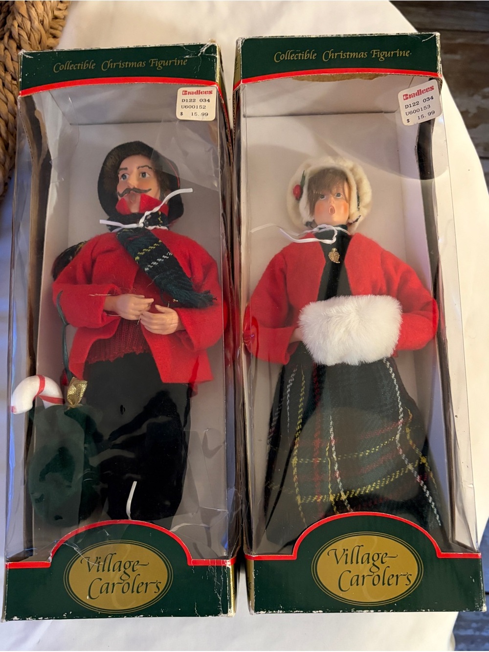 Vintage Village Carolers Christmas Figurines Set of 2 in Boxes Bradlees Holiday